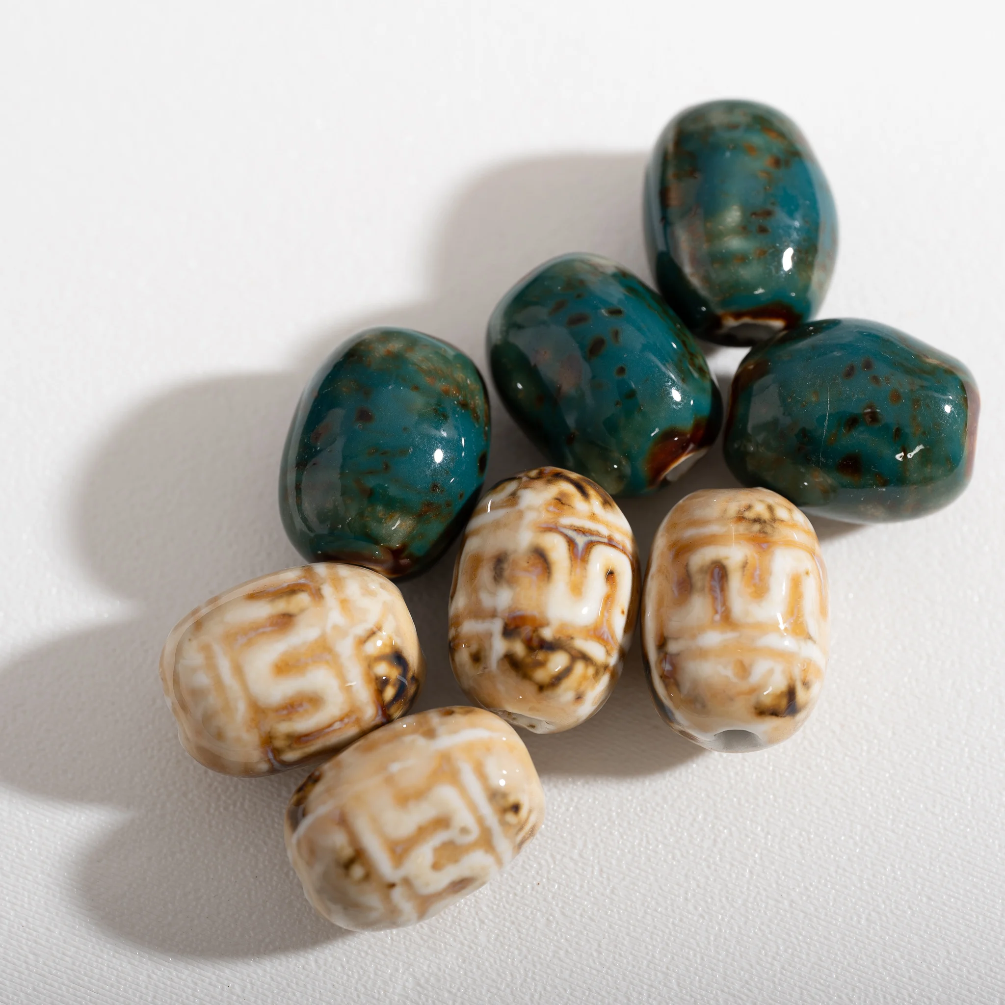 Lantern Shape Ceramic Beads Glazed Pottery Beads for Jewelry Making DIY Bracelet Necklace Craft Supplies Green and White Options