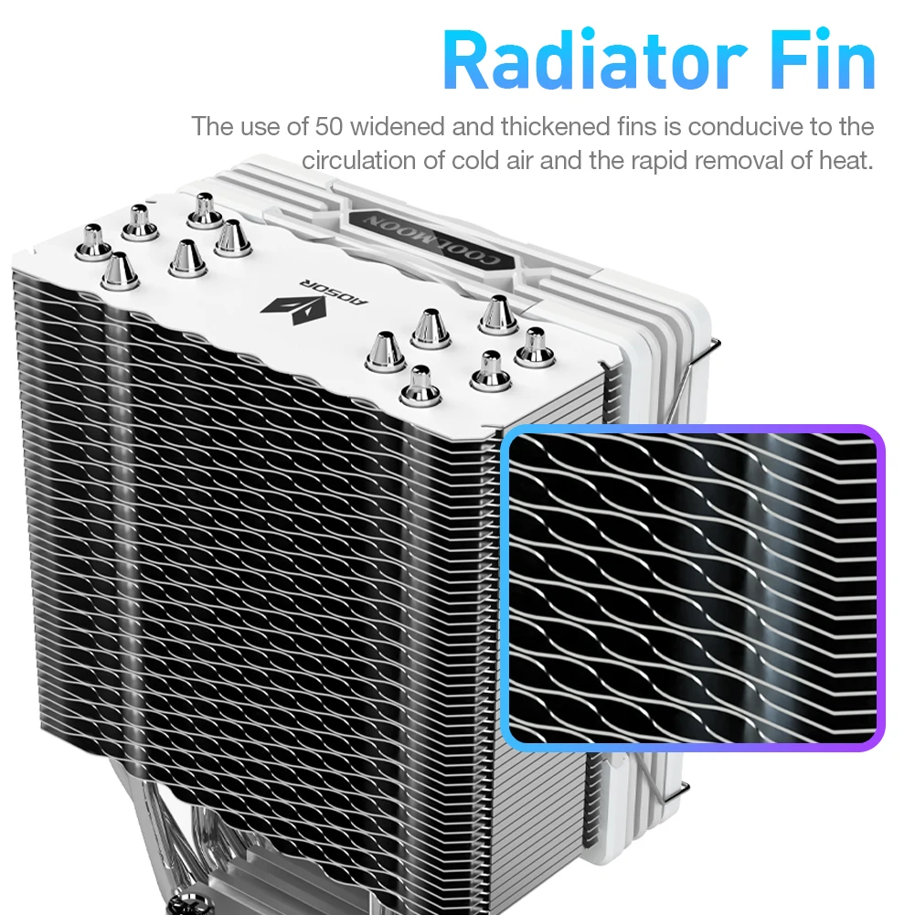 COOLMOON CPU Cooler Fan 6 Heat Pipe 12V 4Pin PWM RGB for Intel LGA 1700 AMD AM5 Quiet Ventilador Silent Radiator Cooling Fan