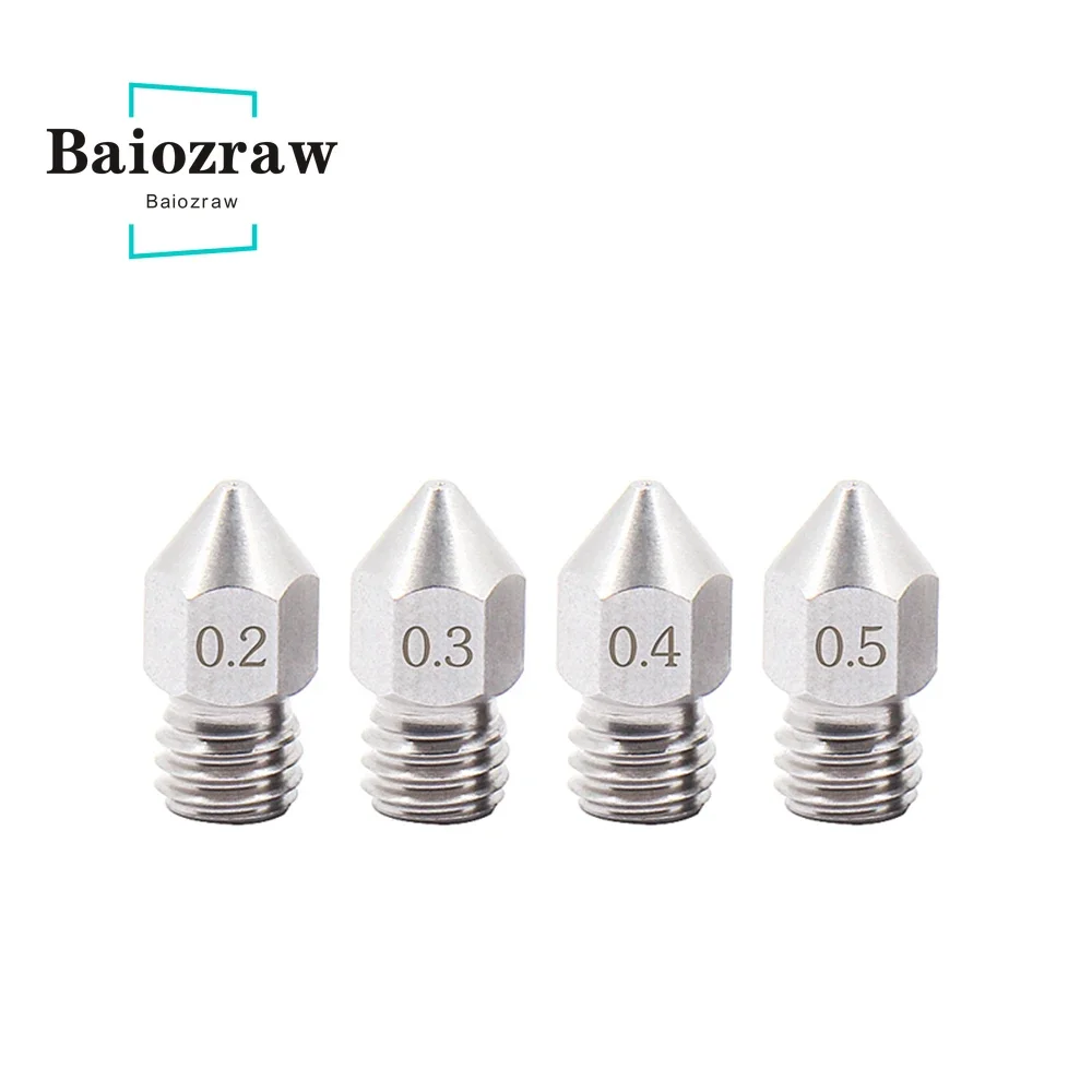 

3D Printer 5pcs Stainless Steel MK8 Nozzle 0.2mm 0.3mm 0.4mm 0.5mm Extrude MK8 Makerbot M6 Threaded Nozzles for 1.75mm Filament