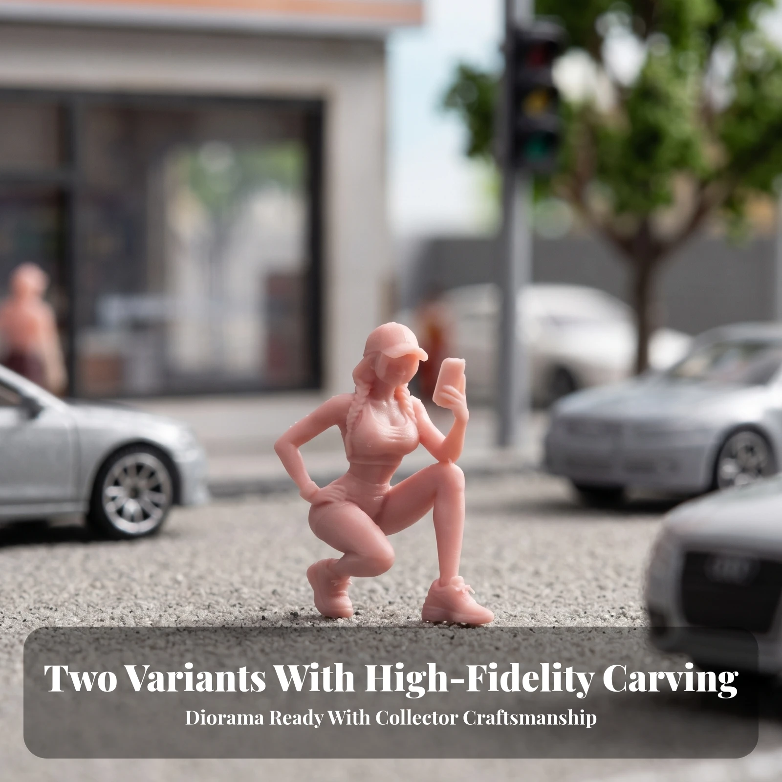 Crouching Figure with Mobile Device Static Pose Female Character Figure for Hobbyists, Model Scene, Sand Table