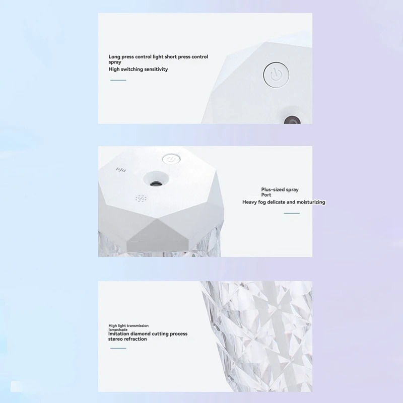 400Ml Small Air Humidifier Colorful Ambient Lighting  Multiple Faceted Prism Design  Multiple Faceted Prism Design