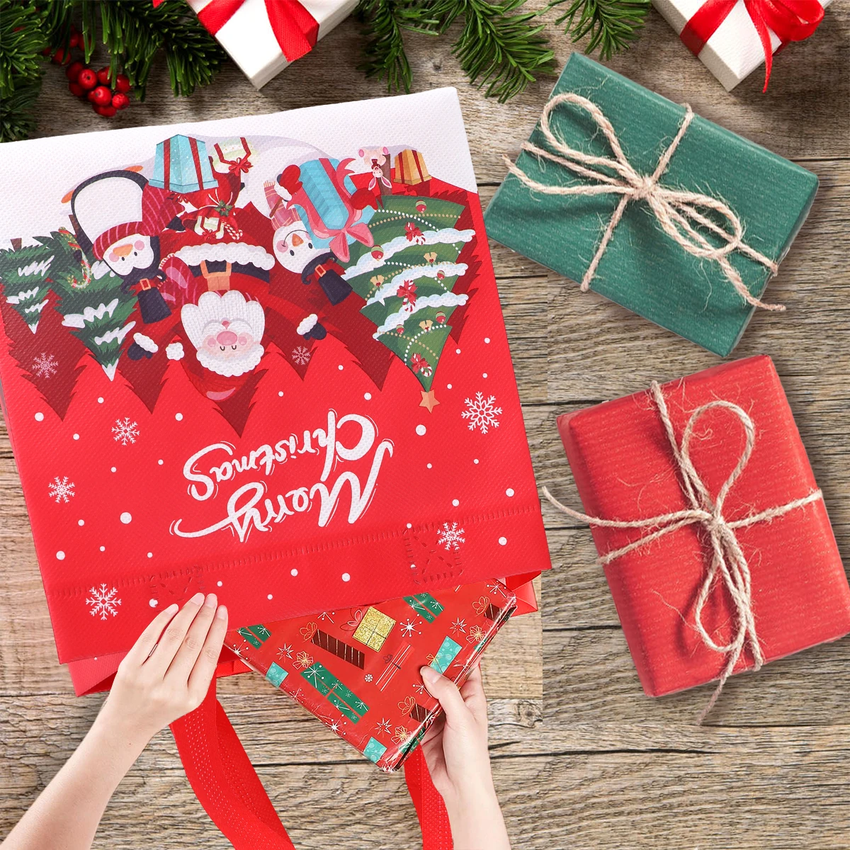 4pcs Christmas Santa Claus Non-woven Gift Bags Merry Christmas Decoration For Home 2024 Xmas Snowman Tote Bag New Year Gift 2025