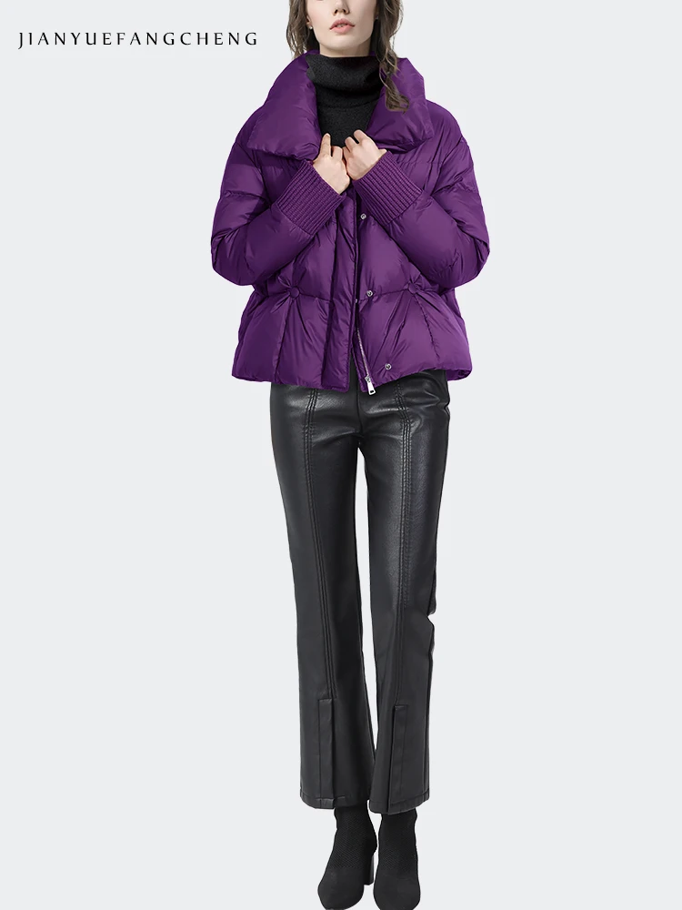 Fashion Women Winter Down Jacket Purple Short Warm Thickened White Duck Down Puffer Coat Loose Plus Size Korean Casual Jackets