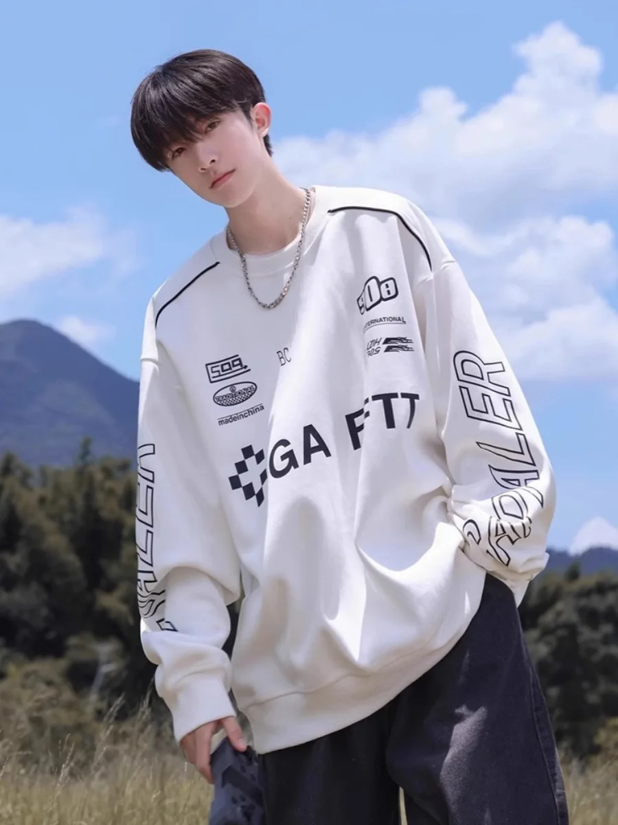 

Мужская толстовка Aymelon American Style Heavyweight Motorcycle Jaet: свободная, модная, в уличном стиле, с круглым вырезом, верхняя одежда