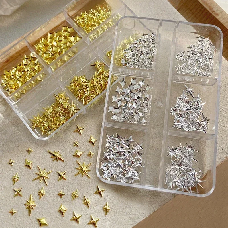 Or argent étoile évider alliage Rivet fourchette en métal cuillère Punk nœud papillon perle Nail Art accessoires décorations outils de manucure