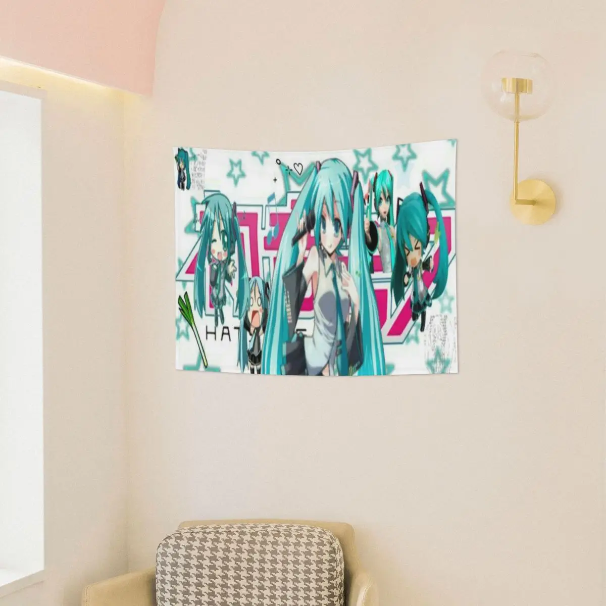 初音ミク タペストリー カラフルな生地 壁掛け ホームデコレーション カーテン レトロな壁掛けタペストリー