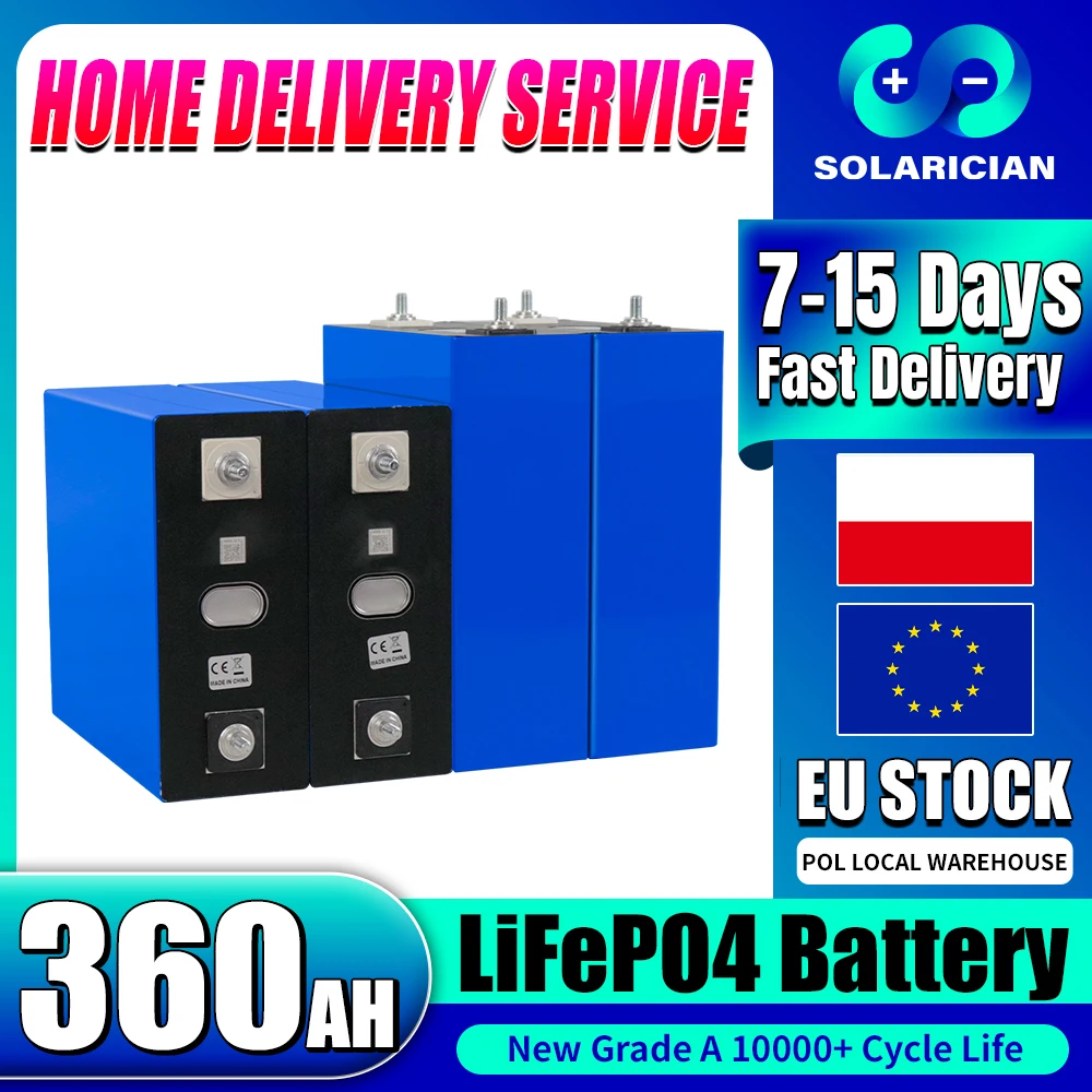 LFP 360 Ah LiFePO4-Batterie 3,2 V 10000 Deep Cycle DIY 12 V 24 V 48 V Zellenpaket für Zuhause