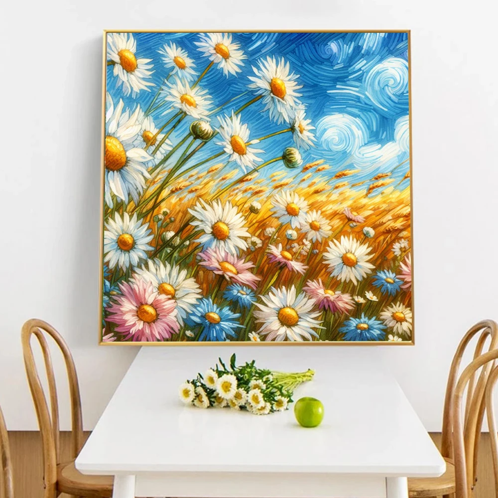 

Modern Daisy In The Wind Landscape Poster Prints For Living Room Home Decor Contemporary Wild Flowers Canvas Painting Wall Art