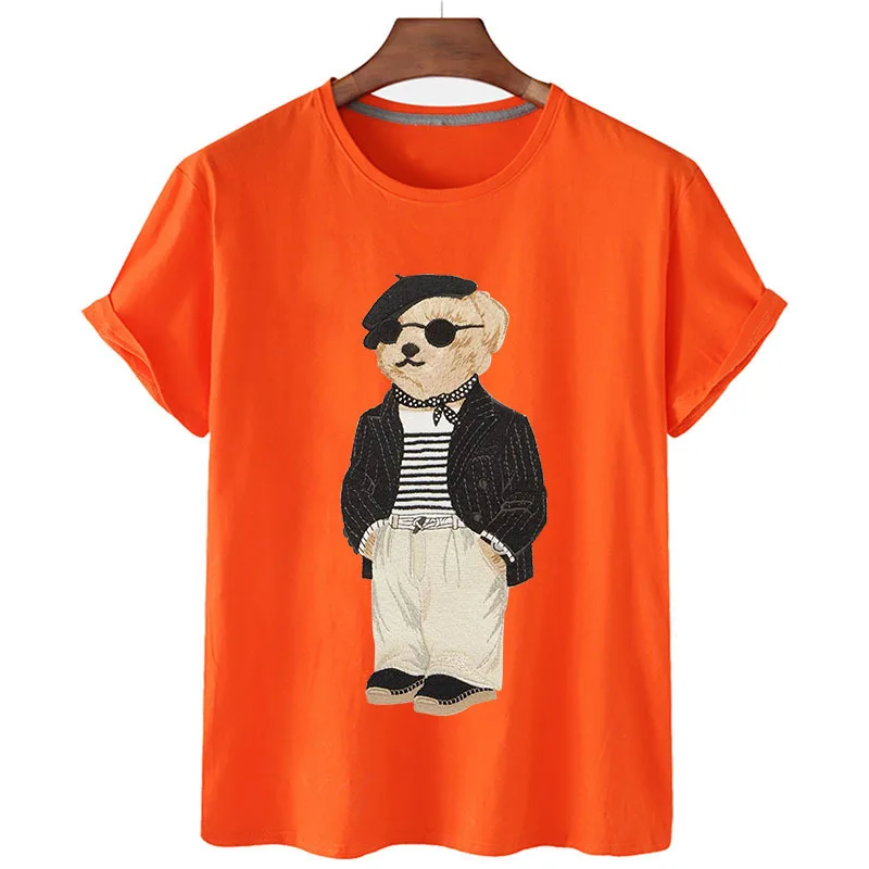 100% Cotton Gentleman Bear Print T-shirts Summer T-shirts Women's Short Sleeve O-neck T-shirts Unisex Plus Size Women's T-shirts
