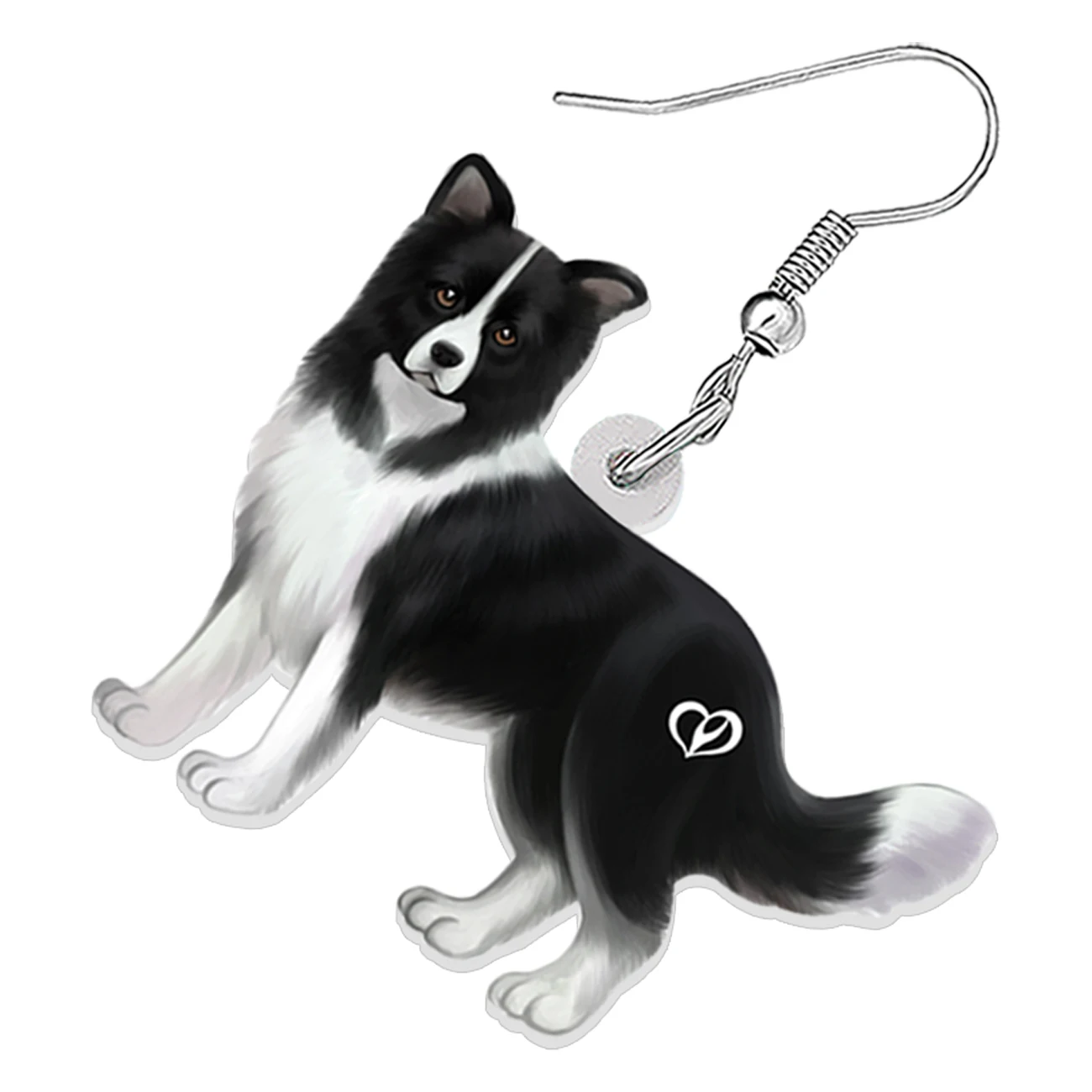 BONSNY Acrylic Black White Border Collie Dog Earrings Drop Dangle Cute Dog Jewelry for Women Girls Teens Pet Lovers Charms Gifts