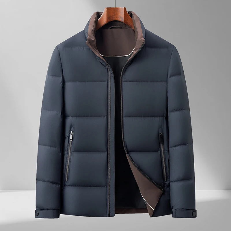 Basic Style Men White Duck Down Coat Winter Warm Puff Jackets Navy Black Thermal Lightweight Outerwear Essential Collection