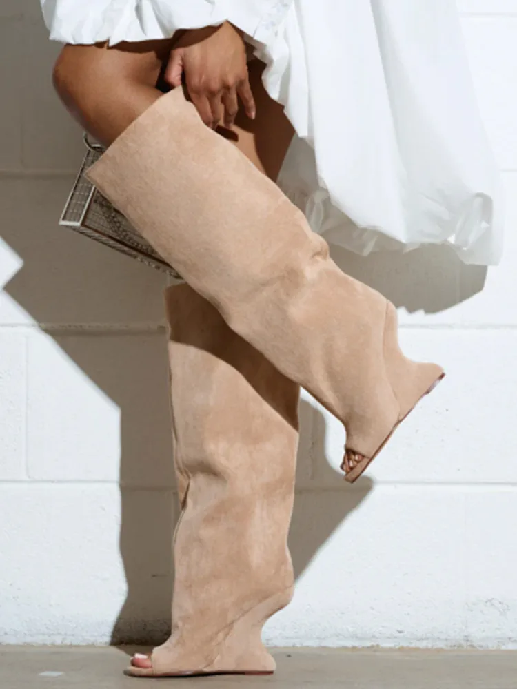 

Spring and Autumn Fashion New Thick High Heels Women's Knee Length Wide Tube Version Fish Mouth Boots Middle Top Boots