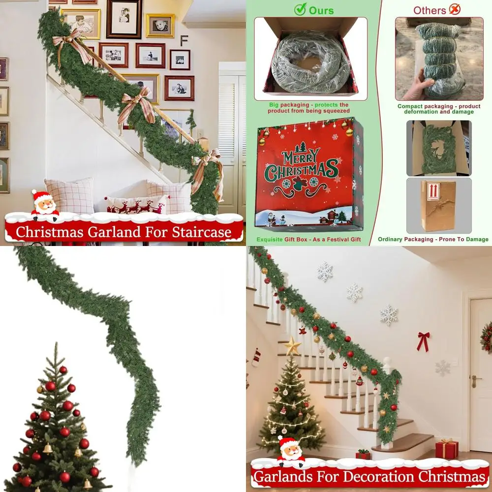 

Realistic Cedar Pine Christmas Garland, 16 Ft, Soft Bendable for Mantle, Staircase, Fireplace, Porch, Table, Home, and Yard Deco