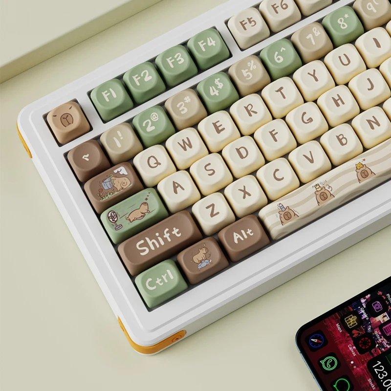 ECHOME Cute Capybara Theme Keycap Set PBT Dye-sublimation Custom Anime Keyboard Cap OQO Profile Key Cap for Mechanical Keyboard