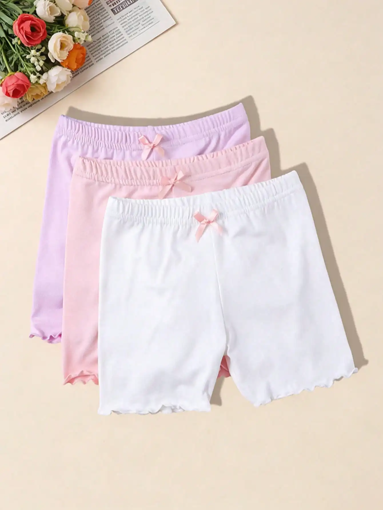 3Pcs Girls Modal Safety Shorts 2-10Y Anti-Exposure Bow Decor Breathable Kids Shorts For Casual, Beach Days, Parties & Daily Wear