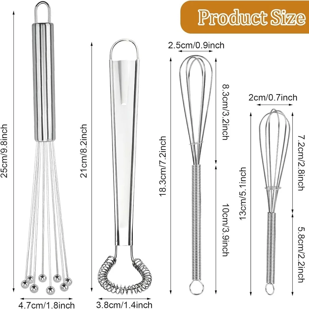 Effortless press action egg beater set of 4 made from stainless steel for long term durability in food preparation tasks