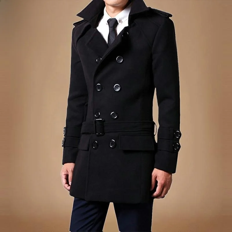 Thickened Woolen Men's Coat Autumn Winter New Style Windbreaker with Fleece Medium Length Trendy Men's Outerwear Jacket