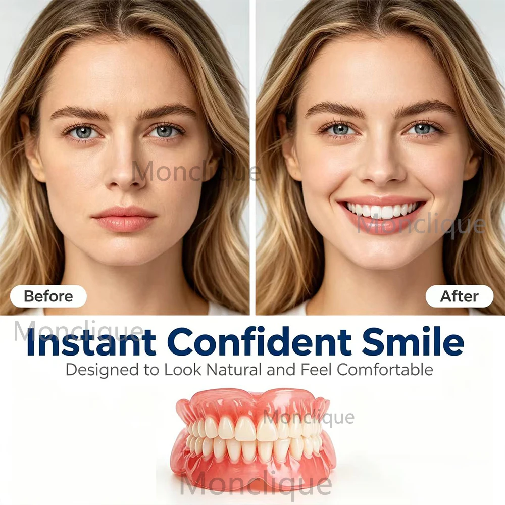 1/10PCS Full Set Upper Lower Mouth Denture Silicone Comfortable Dentures Realistic DIY Dentures Fit Detachable Smile Confidently