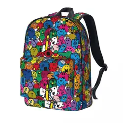 Mr Men Pattern Backpack Student Unisex Cartoon Monster Lightweight Backpacks High School Bags Camping High Quality Rucksack