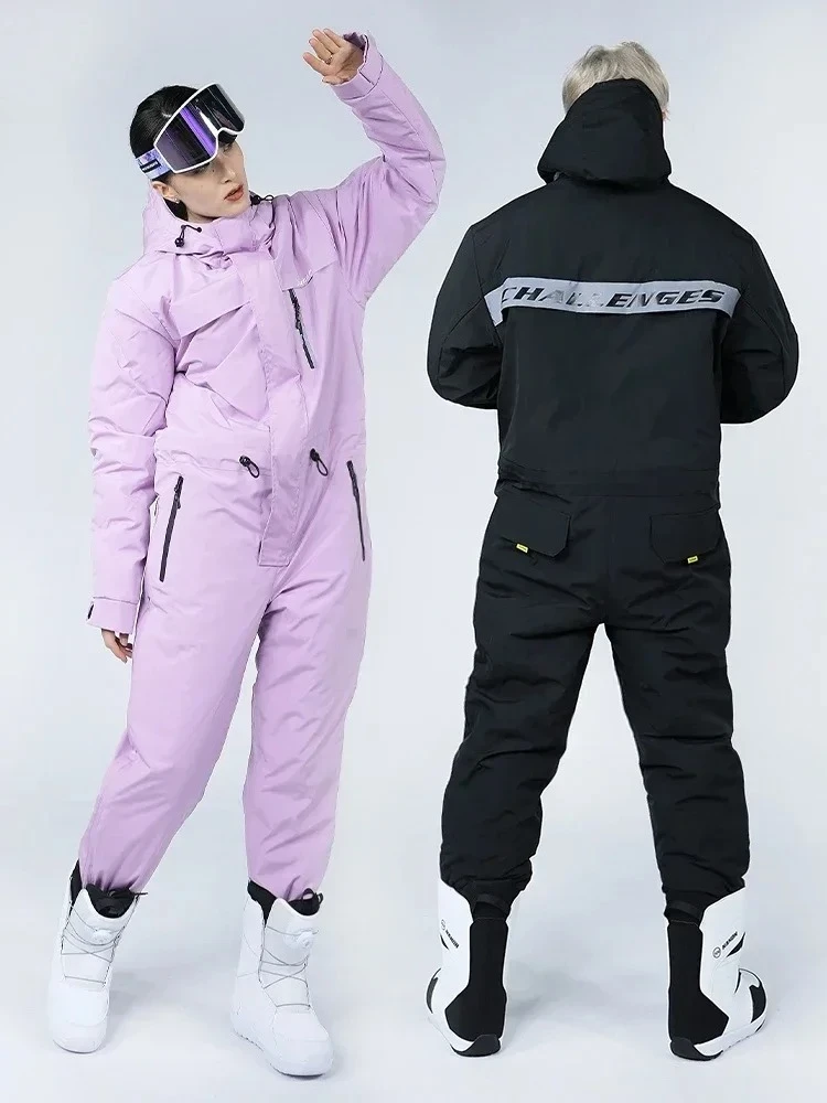 Skiing Suits Cold Proof Men's Women's Jumpsuit Outdoor Waterproof Windproof Thickened Warm Integrated Fishing Winter Riding