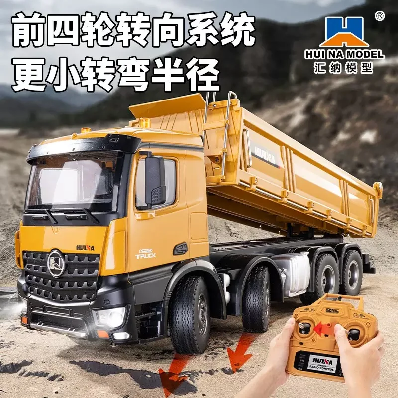 Gorący model Huina536, 12-kanałowy, skala 1:14, zdalnie sterowany, pełnowymiarowy, 8-kołowy, ciężki wywrotka inżynieryjna na zdalne sterowanie, dostępny od ręki.