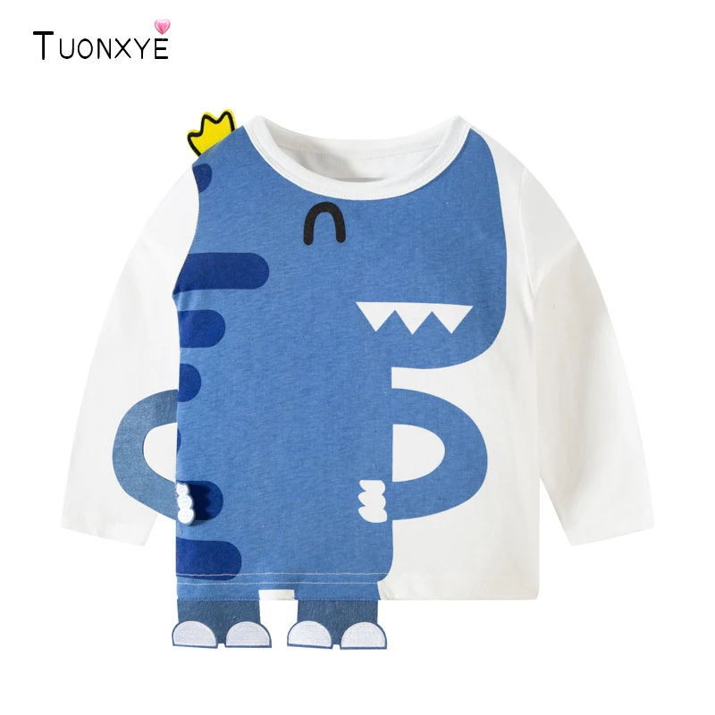 TUONXYE Jungen Langarm T-Shirts Cartoon 3D Dinosaurier Kinderhemden Baumwolle Lässig Weich Baby Geschenk Sportkleidung