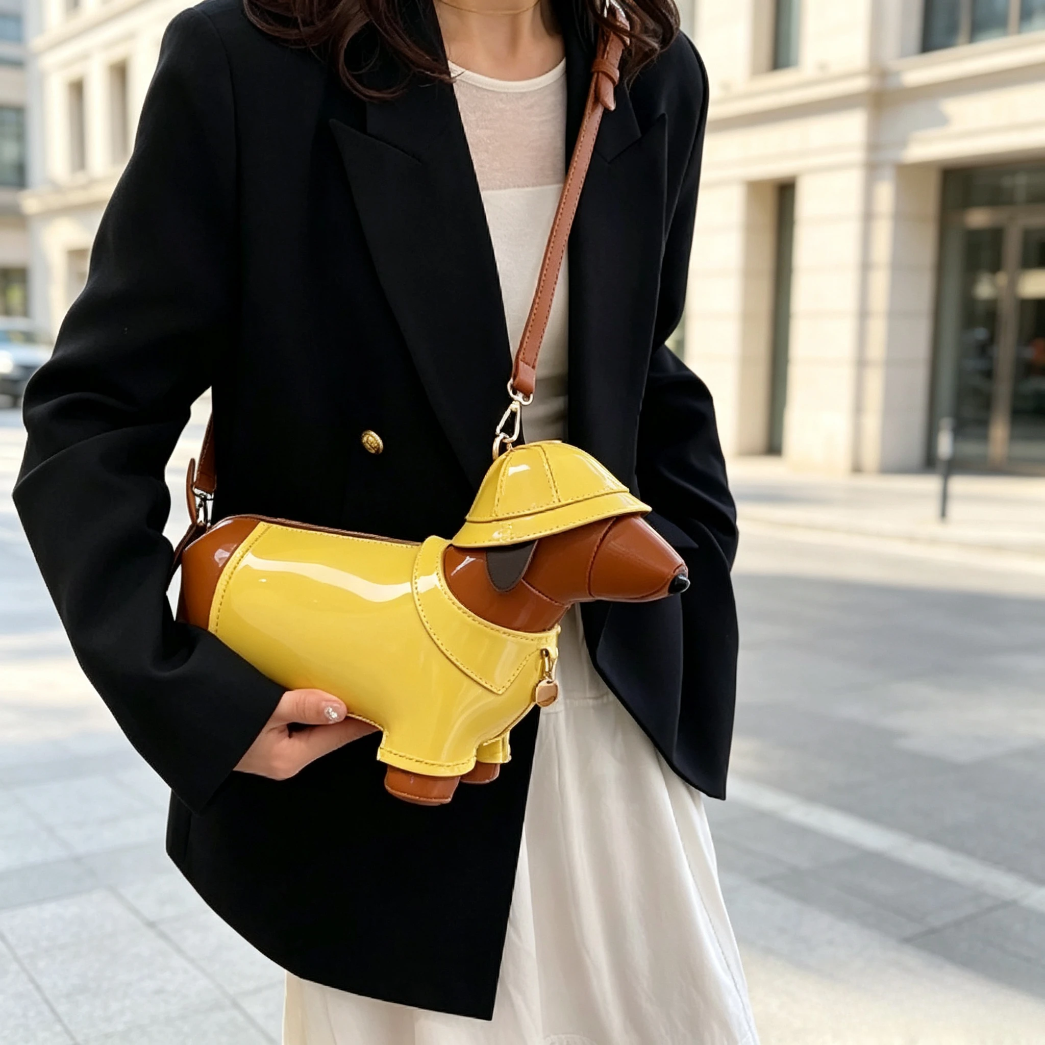 Cute 3D Dachshund Dog Shape Crossbody Bag for Women Novelty Cartoon Animal Shoulder Bag Funny Unique Mini Purse Sling Handbag