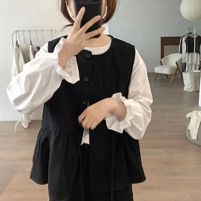 

Retro Denim Vest Jacket Women's Loose 2025Spring Autumn New Korean Sleeveless Coat Ladies Design Sense Ruffled Waistcoat Outwear