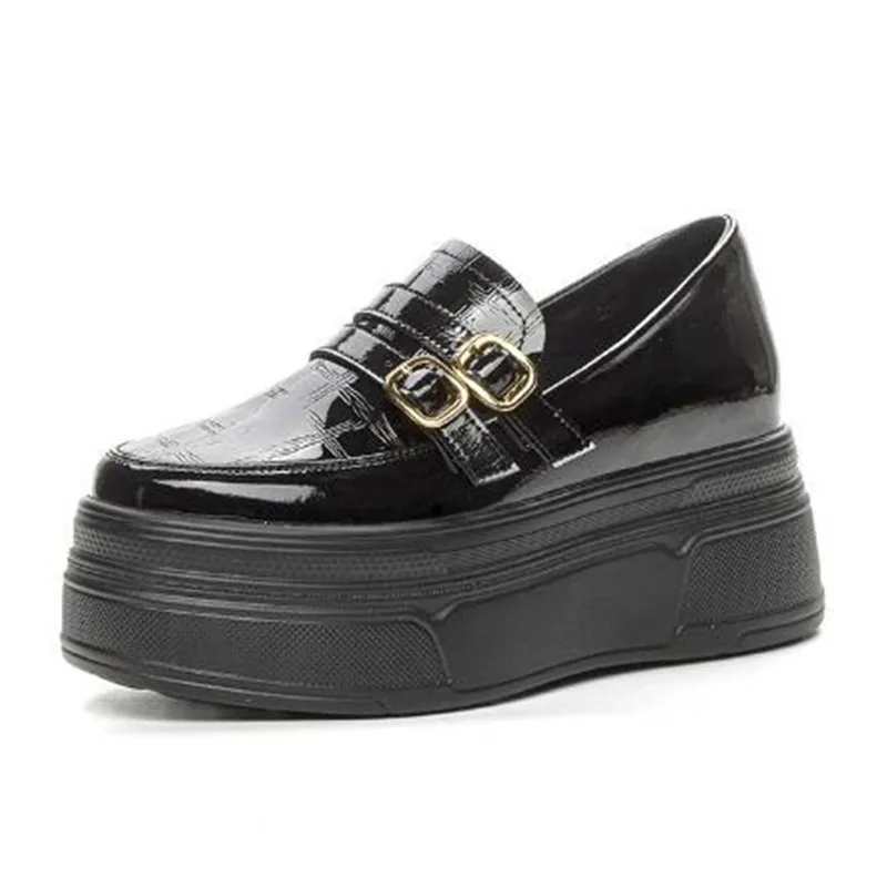 

8 см, 2025 г., лакированные кроссовки из искусственной кожи на платформе, массивные кроссовки на танкетке, модные ботинки, облегающие женские весенне-осенние студенческие туфли