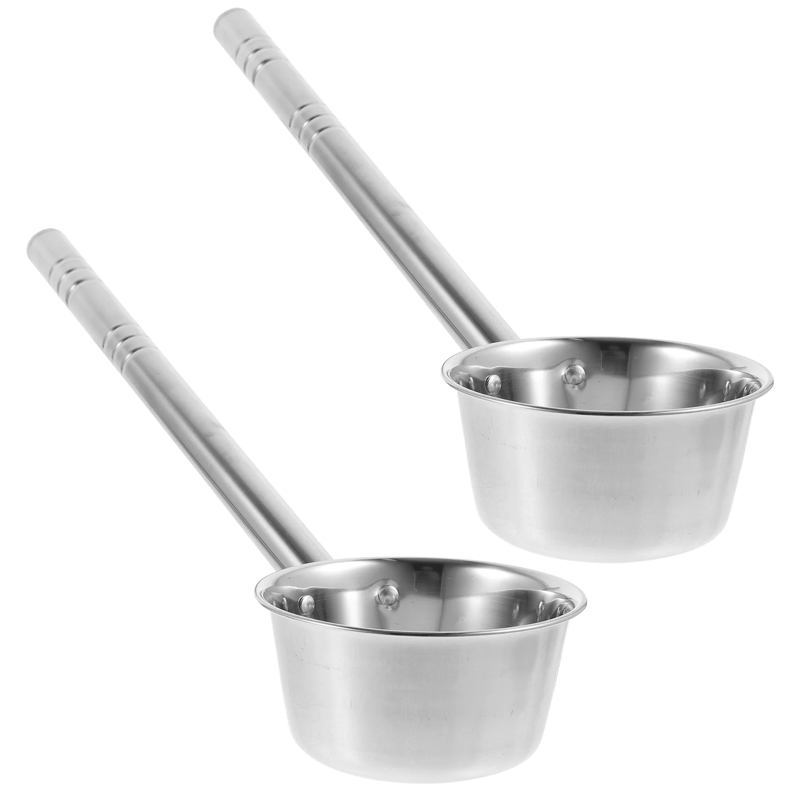 2 Pcs Stainless Steel Long Handle Water Ladle Kitchen Soup Spoon Food Distribution Deep Gadgets Wear-resistant Cookware