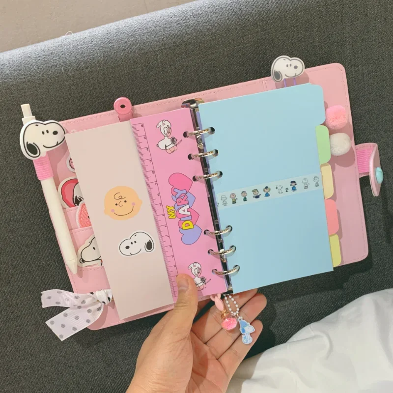 Snoopy Kawaii Bling Blossoms A6 Loose Leaf Diary Notebook Set Journal Note Book Agenda Bullet Planner 70 Sheet Cartoon Cute Book