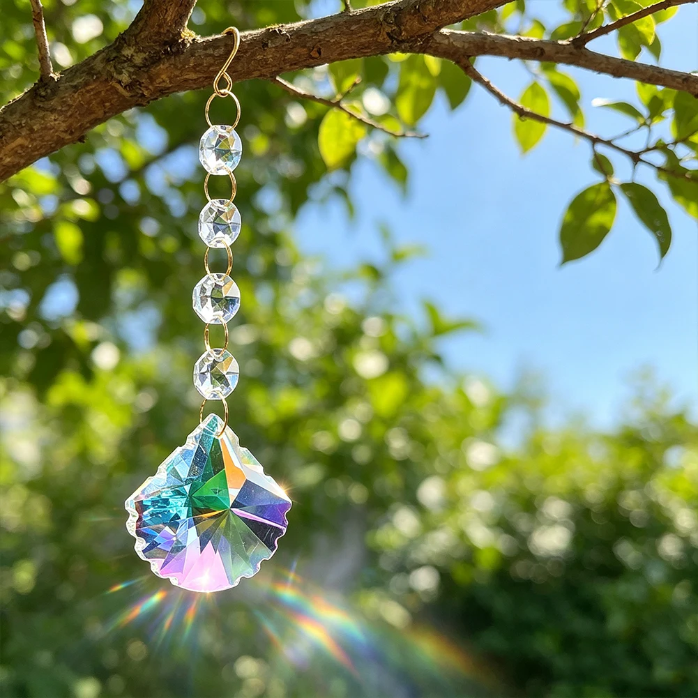 AB Color Crystal Scallop Shell Suncatcher Prism Hanging Ornament Rainbow Maker Window Garden Decor Pendant 16cm 50g