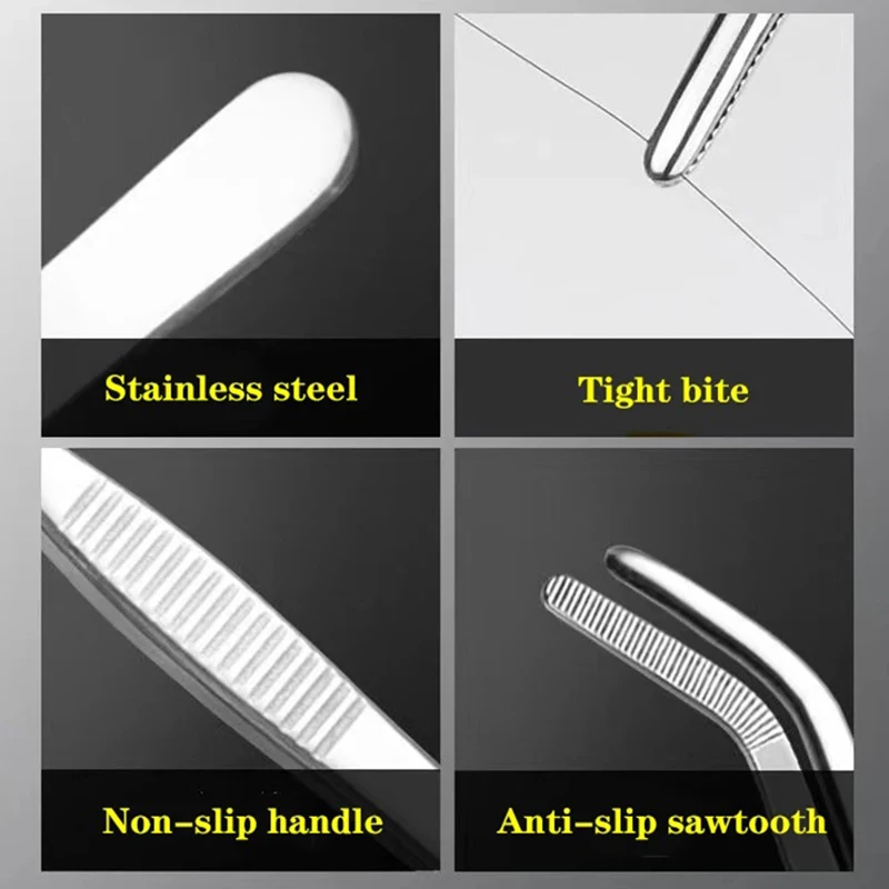 Non-slip Stainless Elbow Eyelash Curved Bent Tweezers Aquarium Jewelry Clip Medical Ear Wax Removal Forceps Pet Feeding Tool