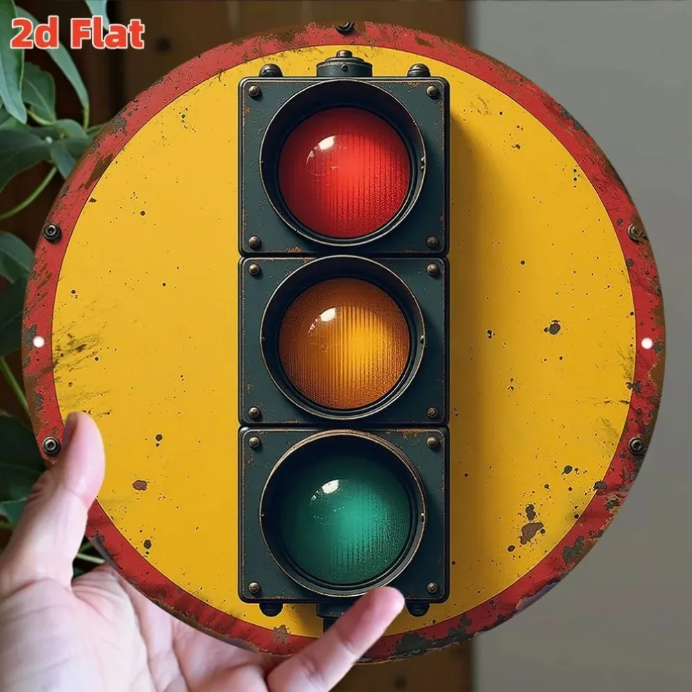 2026 2D Flat Vintage Traffic Light Wooden Sign, Rustic Industrial Wooden Round Plaque, American Retro Street Decor, Aesthetic