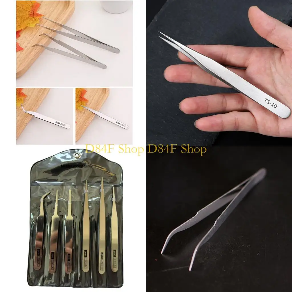 D84F 6Piece Stainless Steel Tweezers Slipproof Grip Designing For Comfortable Use