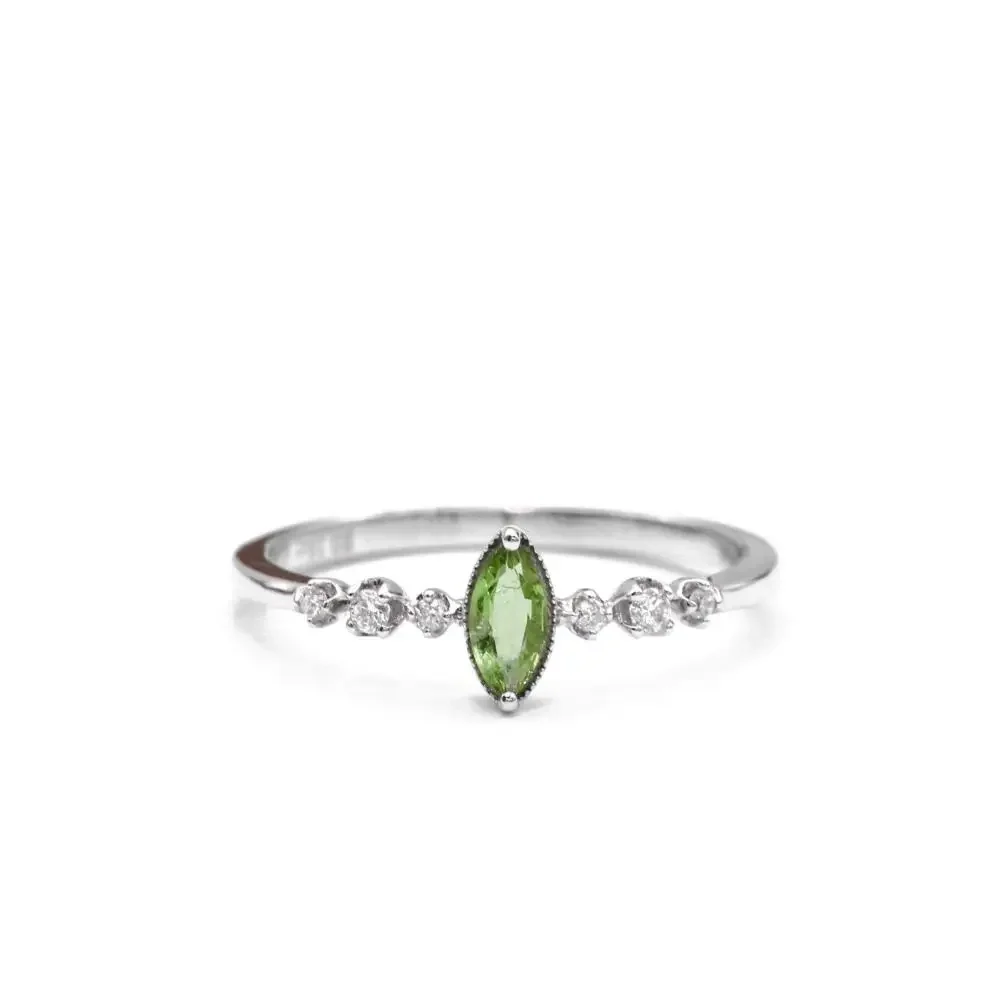 Solid 14k White Gold Engagement Ring for Women 4x8mm Marquise Cut Natural Peridot Wedding Ring SI/H Real Diamonds