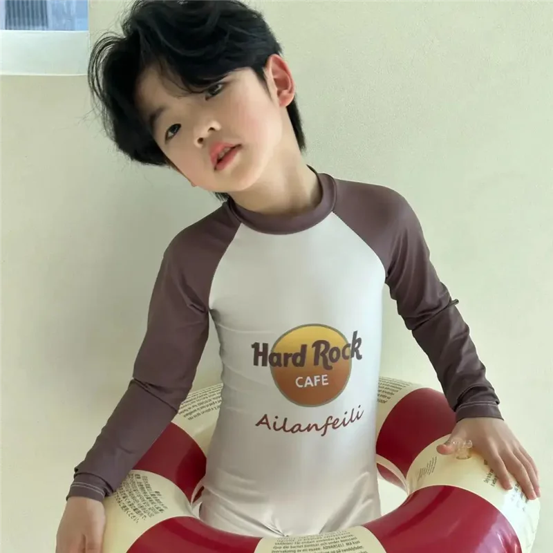 

Быстросохнущий купальный костюм с длинными рукавами для мальчиков, детский купальник с принтом, мультяшный, для школьников, с защитой от солнца, плавки