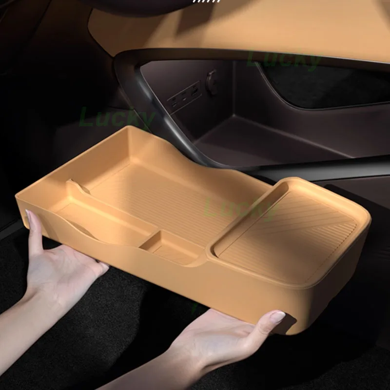 

For Denza D9 2025 Car Under Central Console Silicone Storage Box Flip Cover Box Under Armrest Compartment Interior Accessories