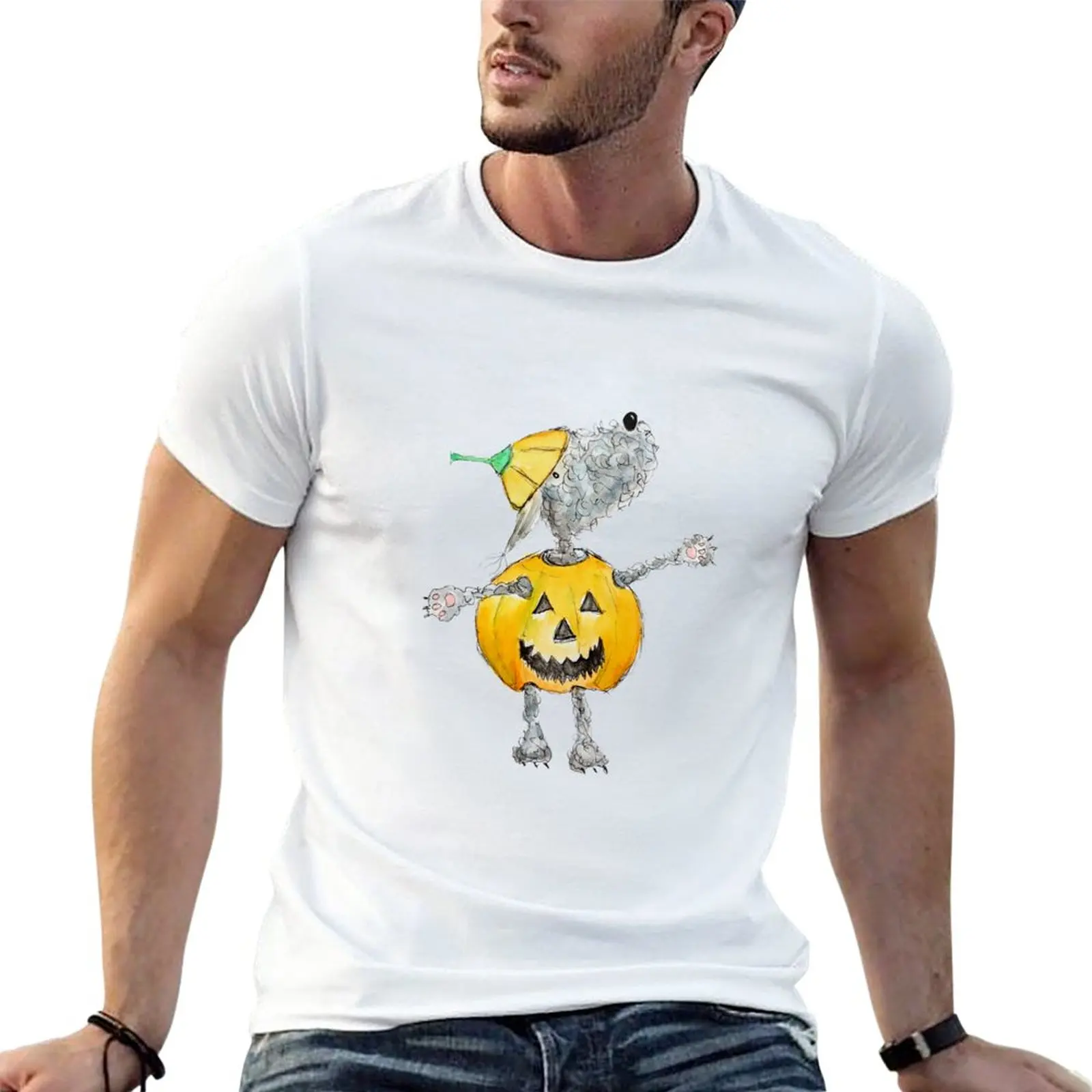 New Dog in pumpkin fancy dress, Bedlington Terrier Dog T-Shirt Blouse Short t-shirt mens funny t shirts