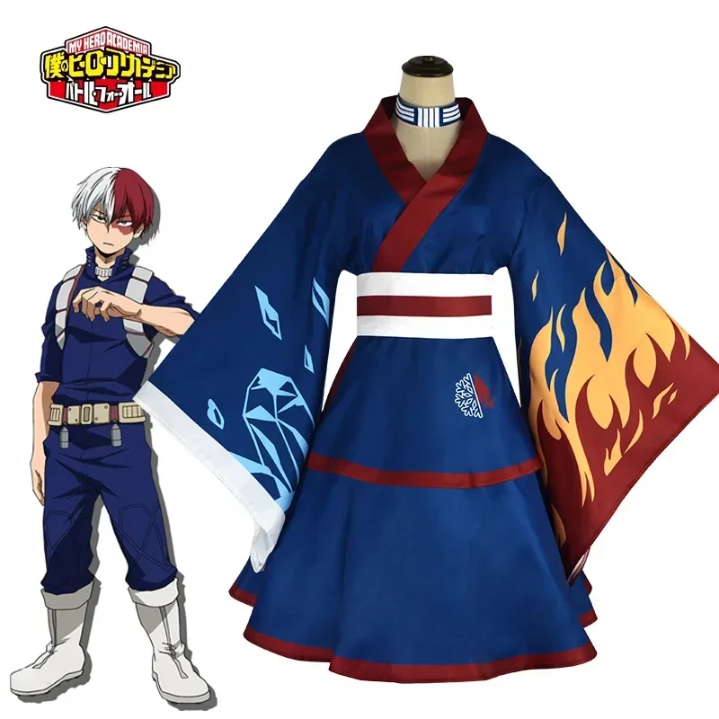 Anime My Hero Academia Boku no Hero Academia Todoroki Shoto Cosplay Kimino Japanese Summer Lolita Yukata Maid Dress Dropship