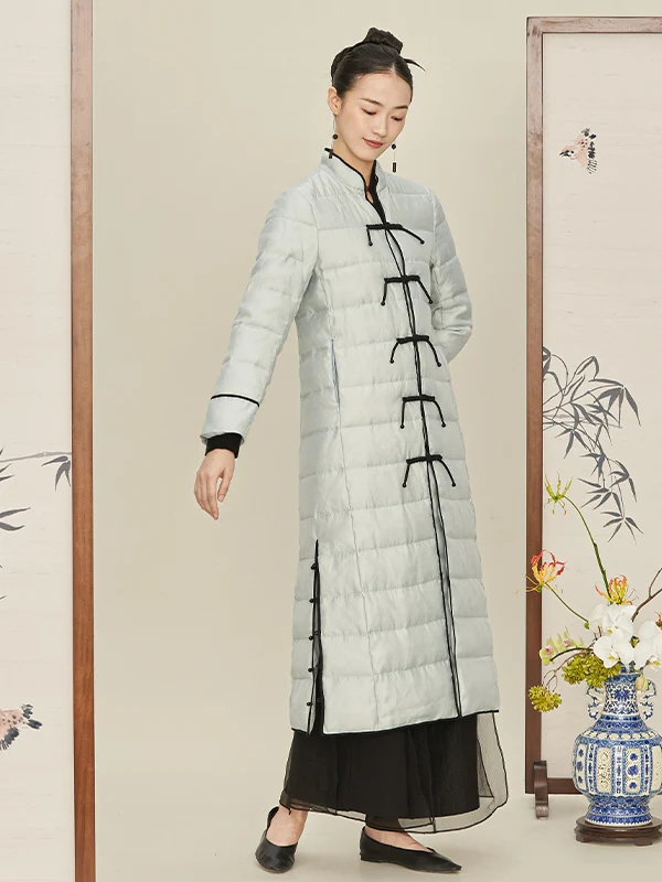 

Original Design Long White Du down Jaet Stand Collar Ginger Brand Chinese Sle Thi Warm Pure Color Women's Winter Coat