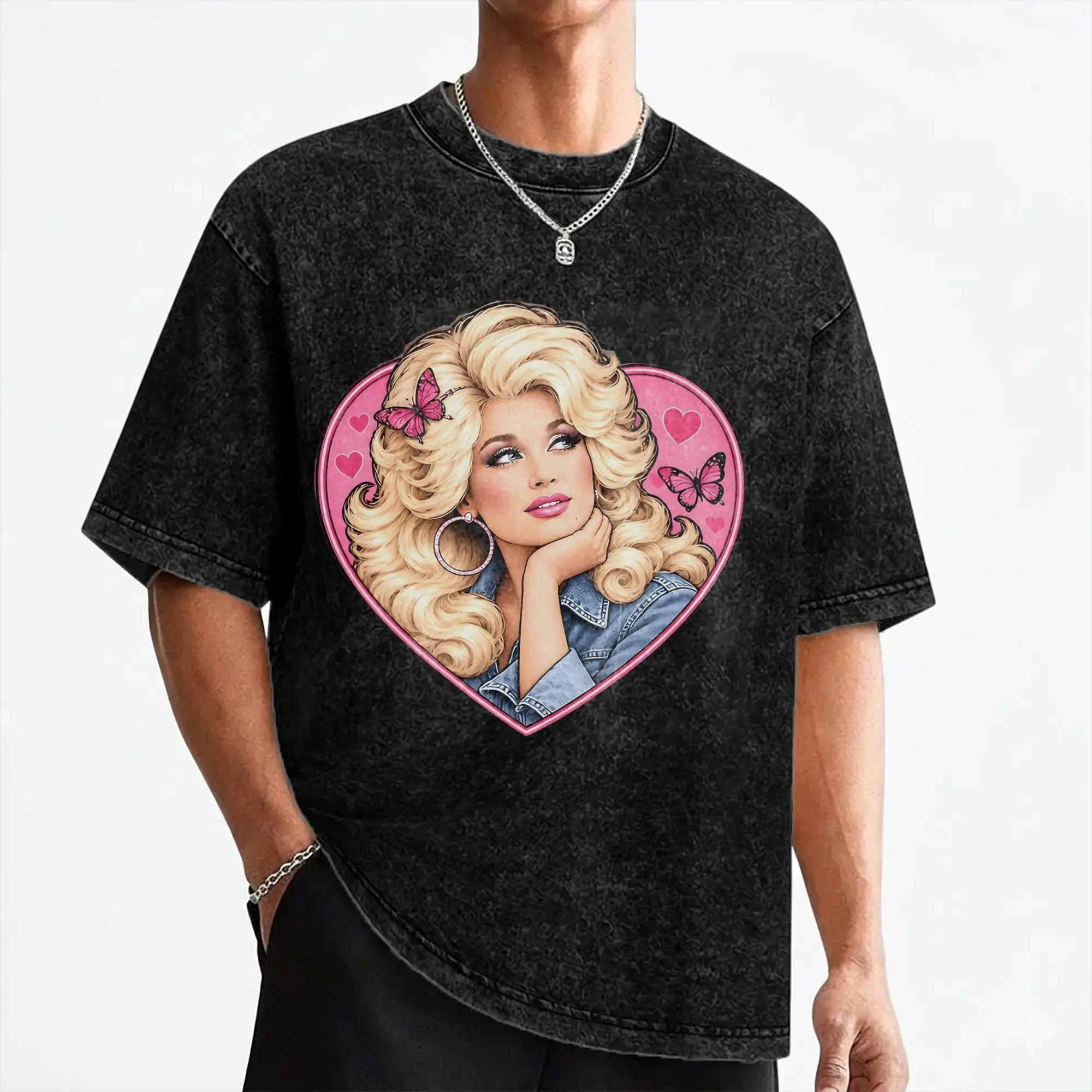 Singer D-Dolly Parton T Shirts Washed Short Sleeve Street T-Shirts  Fashion for Men Women Streetwear Graphic Tops Tees