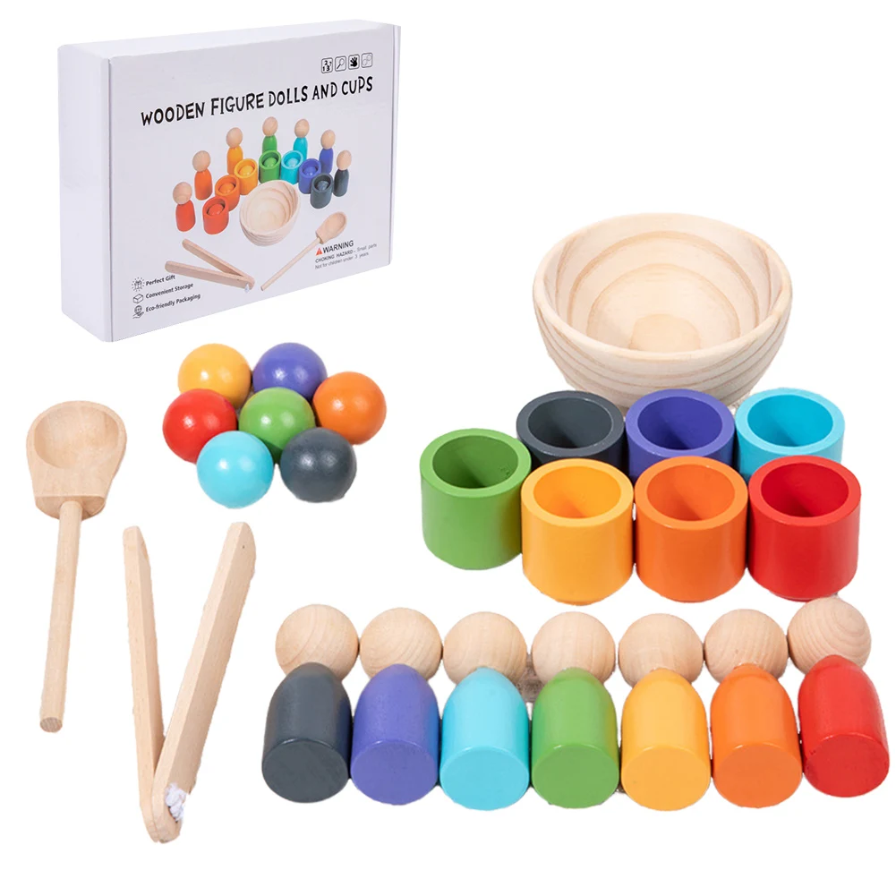 Wooden Montessori Sorting Game Multi-Purpose Montessori Color Sorting Toy Color Matching Toys for Outdoor Travel School