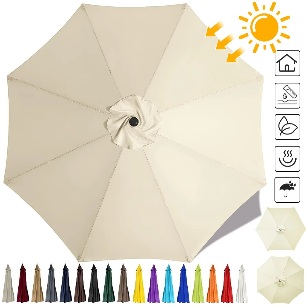 Patio Umbrella Replacement Top Cloth Waterproof Canopy Anti-UV Parasol Sunshade Fit 8 Ribs /6 Ribs Garden Pool Market Sunshade