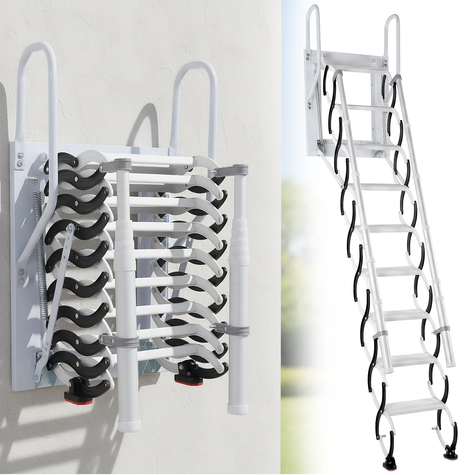 

9/11Steps Invisible Pull Down Stairs Retractable Attic Telescopic Staircase with 2 Handrails for Home Indoor Outdoor