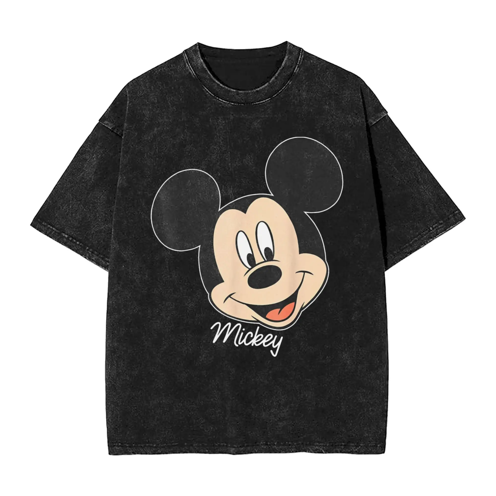 Lustige Mickey Mouse Big Face T-Shirts Herren Rundhalsausschnitt Baumwolle gewaschenes T-Shirt Kurzarm T-Shirt Geschenkidee Kleidung