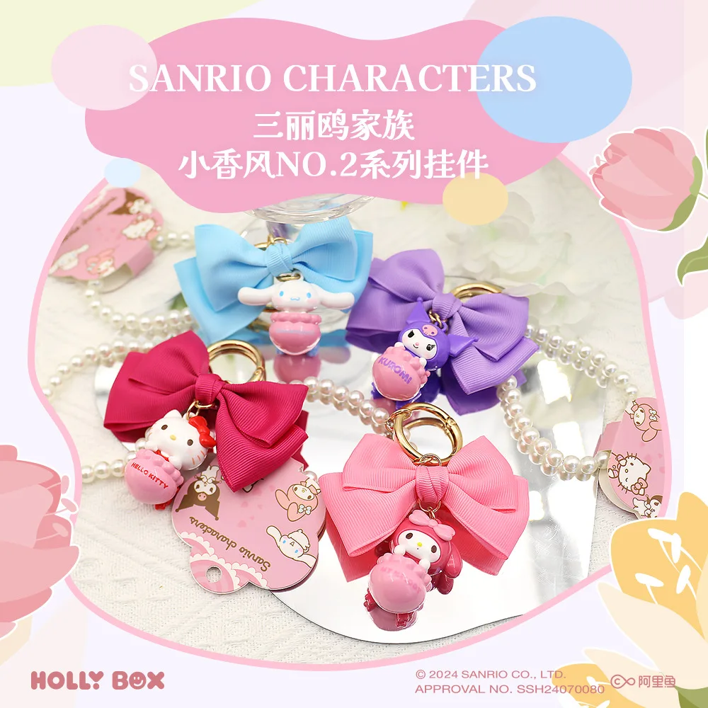 Genuine Sanrio Hello Kitty Keychain Cute Kuromi Cinnamoroll Bow Bag Pendant Pochacco My Melody Keyring Birthday Christmas Gift