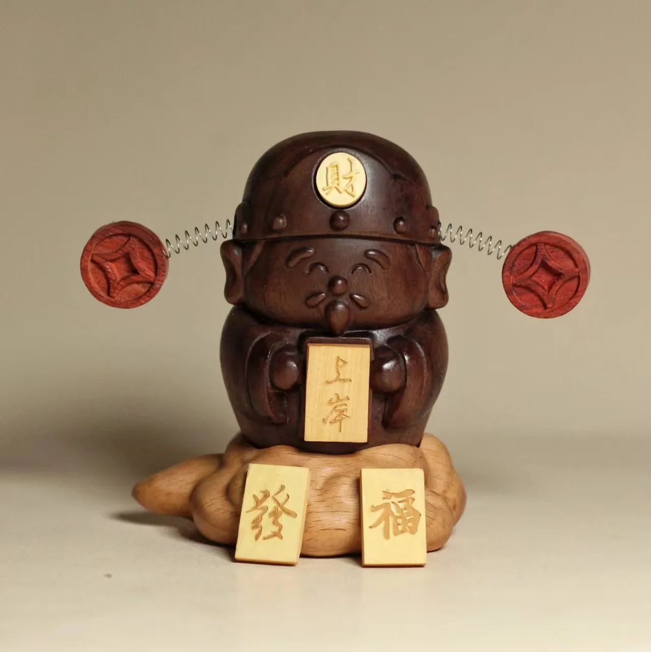 Cypress wood, wood carving, God of Wealth Car Ornament,wooden fish,MUYU,