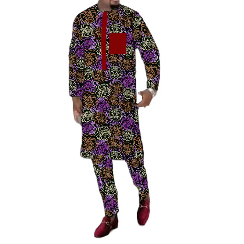 

Original Design African Print Men’s Casual Clothes Hand-cut Tops Patch Elastic Waist Pants Customized Party Wear