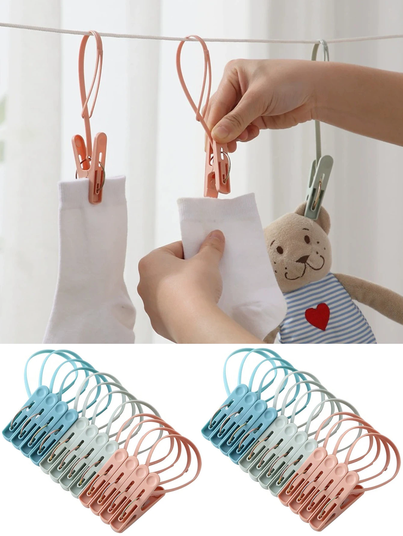 12/24 Pcs Plastic Clip, Clothesline, Portable Household Clip, Drying Clothes and Underwear,Multifunctional Fixed Windproof Clip